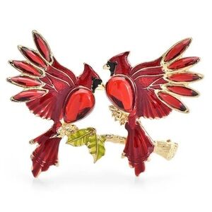 Enamel Red Cardinal Bird Brooch Gold Tone Crystal Rhinestone Pin NWT